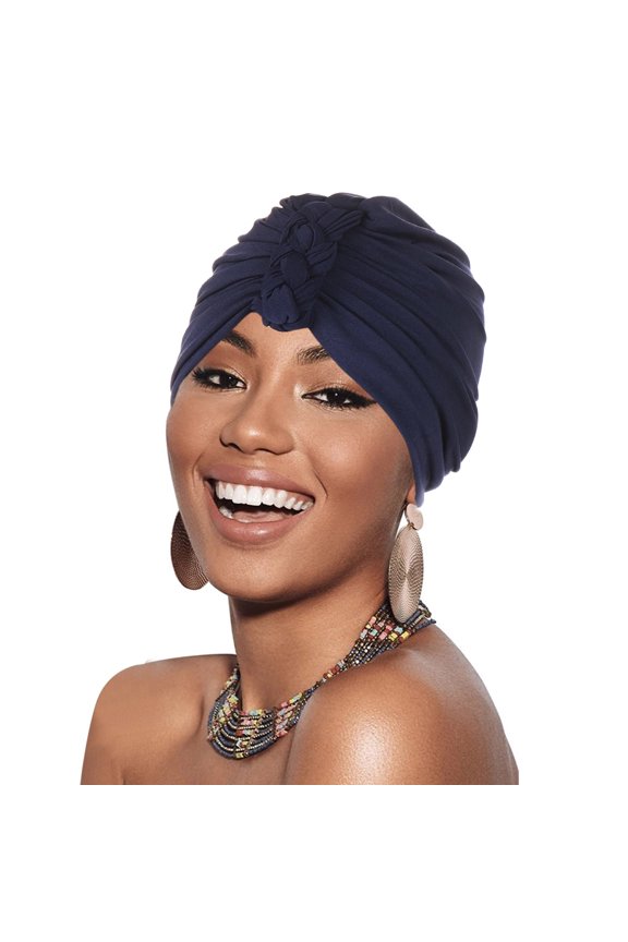 Hijab Turban qinhaie Soft Floral Turban Hat for Women with Cancer, Ethnic Bohemian Hair Cover Wrap Navy One Size