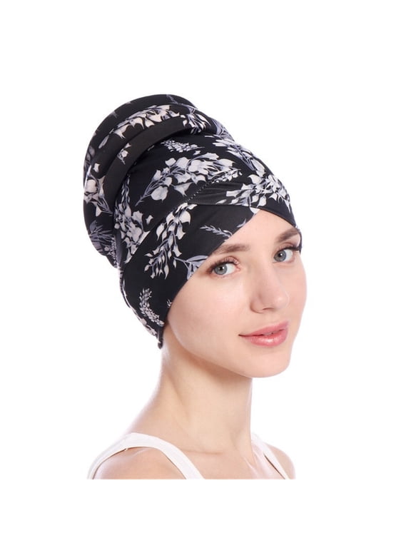 Hijab Undercap For Women Soft Leaf Print Hijab Caps Stretch Muslim Turban Hat Soft Chemo Headscarf Cap India Hijab Head Wrap Black
