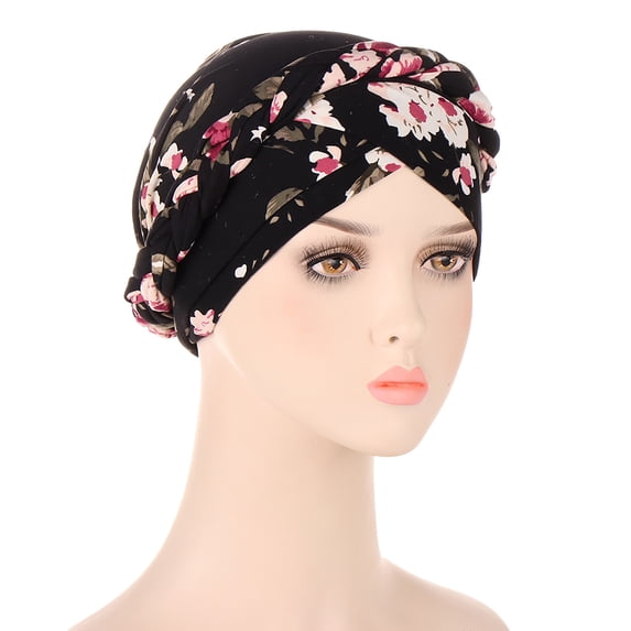 Hijab Underscarf qinhaie Stretch Soft Turban Hat for Cancer Patients, Ethnic Bohemian Adjustable Hair Cover Wrap Black One Size