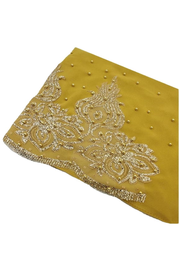 Hijab, Yigetop Muslim Chiffon Hijabs Scarf Turban Gold Beading Hijab for Woman Ramadan Scarf Women Long Headscarf Chiffon Hijab Yellow One Size