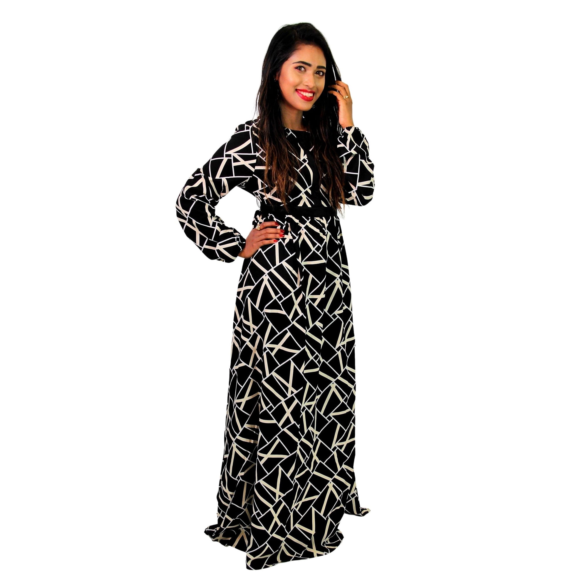 black and gold modest dress Elegant Black Embroidered Maxi Dress for Women main image 1