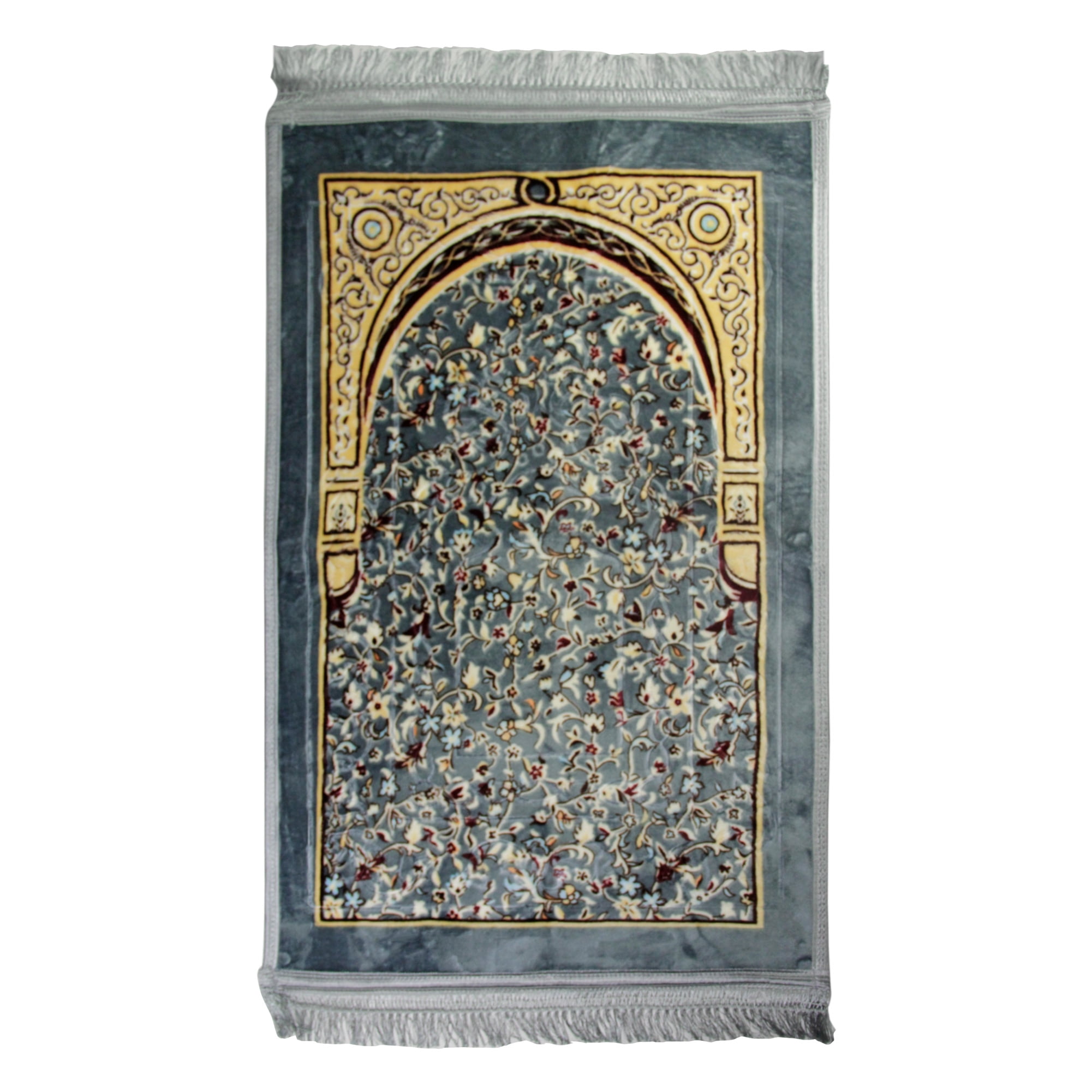 Hijaz Turkish Silver Floral Archway Gold Border Soft Padded janamaz
