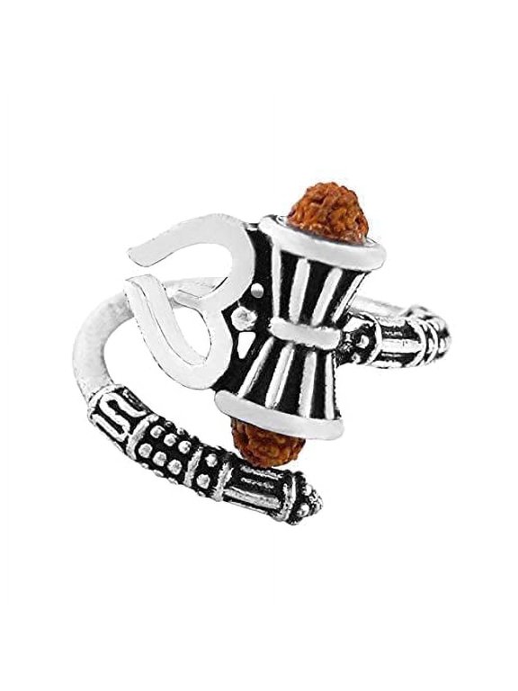 Hijet Om Damru Rudraksha Trishul Ring For Unisex For Good Luck,Blessings,Gift Item,Thanksgiving