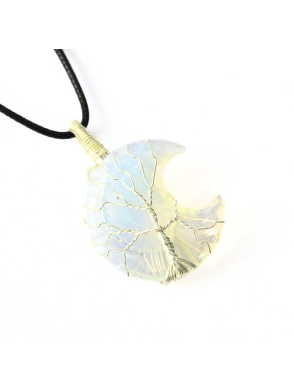 Hijet Opalite Moon wire Wrapped Pendant for Men Or Woman,Natural Healing Crystal,Gift Iitems