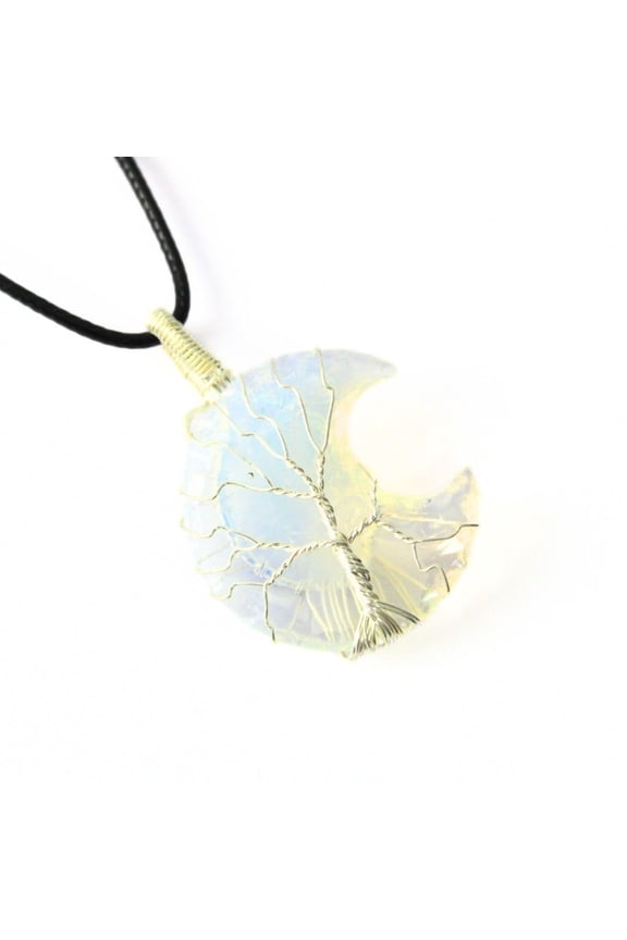 Hijet Opalite Moon wire Wrapped Pendant for Men Or Woman,Natural Healing Crystal,Gift Iitems