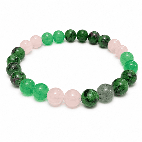 Hijet ROSE QUARTZ+RUBY ZOISITE +GREEN AVENTURINE Love/Relationship /Marriage Bracelet for Unisex,8 mm,stretch Bracelet
