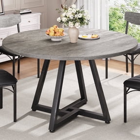 Hijob 42in Round Dining Table for 4, Kitcen Table Sturdy Wood Kitchen & Dining Room Furniture, Gray