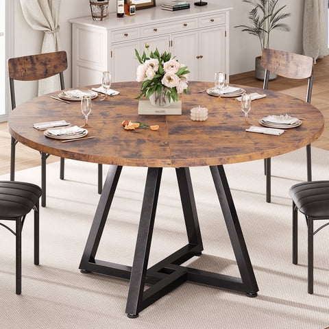 Hijob 47 Inch Rustic Round Dining Table, Circle Dining Table for Dining Room, Home(Only Table)