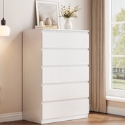 Hijob 5 Drawer Dresser, Modern Storage Cabinet for Bedroom, 40" Tall Chest Mid Century Vertical Dresser w/Natural Texture of Drawers for Living Room, Bed room, White deal from Walmart