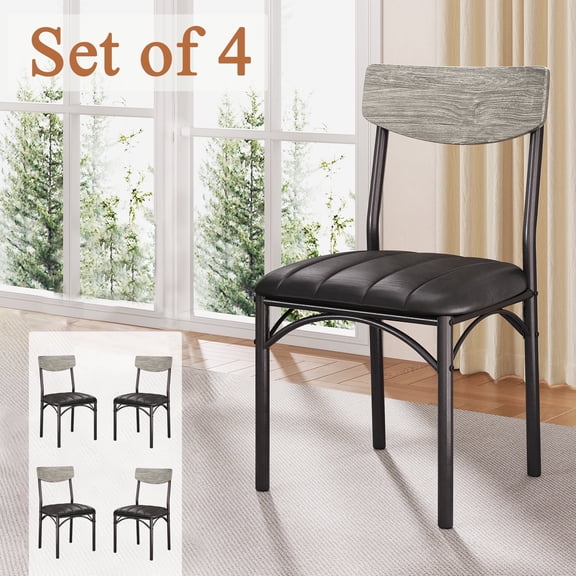 Hijob Dining Chairs Set of 4, Mid-Century Modern Upholstered PU Dining Room Chair, Metal Legs for Kitchen Dining Chairs, Gray