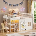 thumbnail image 1 of HiJob Twin Low Loft Bed for Kids with 5 Storage Drawers, Desk & Toy Organizer, RGB LED Lights & Under-Bed Playhouse, 13.8" Guardrail, White, 1 of 14