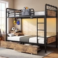 thumbnail image 1 of Hijob Twin over Twin Size Bunk Bed (Convertible into 2 Seperate Beds) with 2 Storage Drawers and USB Charging Station, Metal ,Vintage Brown, 1 of 12