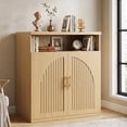 thumbnail image 1 of HiJob 31.5" Wide 2-Door Arched Fluted Buffet Sideboard Storage Cabinet,Credenza/Coffee Bar with Adjustable Shelf for Entryway/Dining Room/Kitchen/Living Room, Natural Oak, 1 of 9