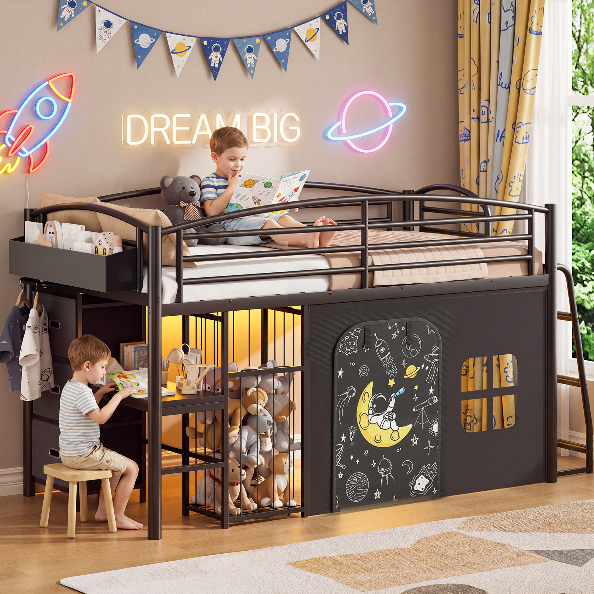 Hijob Twin Low Loft Bed For Kids With 5 Storage Drawers Desk LED Lights Cozy Privacy Curtain Sturdy Metal Frame 13 8 Safety Guardrail Black: Should You Buy It?