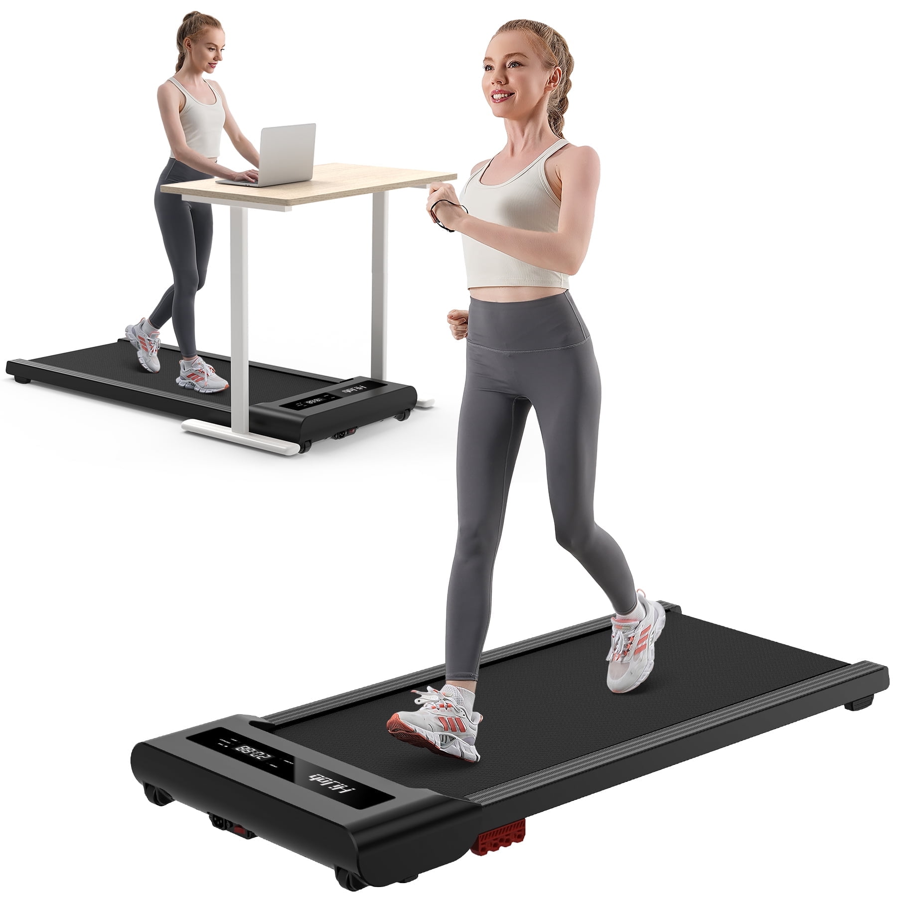 HIJOB Walking Pad, Under Desk Treadmill 300 lb Capacity with LED Display for Home Office Walking/Running