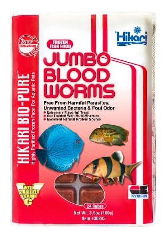 Hikari BioPure Frozen Jumbo Blood Worm Fish Food, 3.5 Oz, 24 Ct
