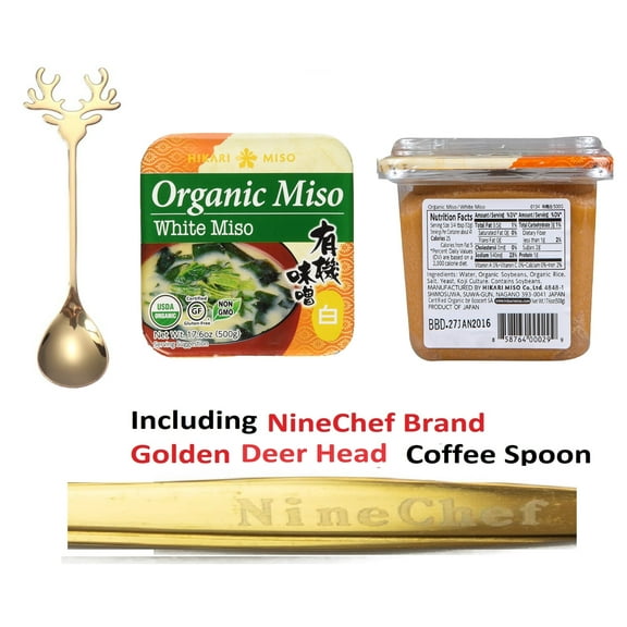 Hikari Organic Miso White Miso paste 17.6oz 500g (Pack 1) Plus NineChef Brand Coffee Spoon
