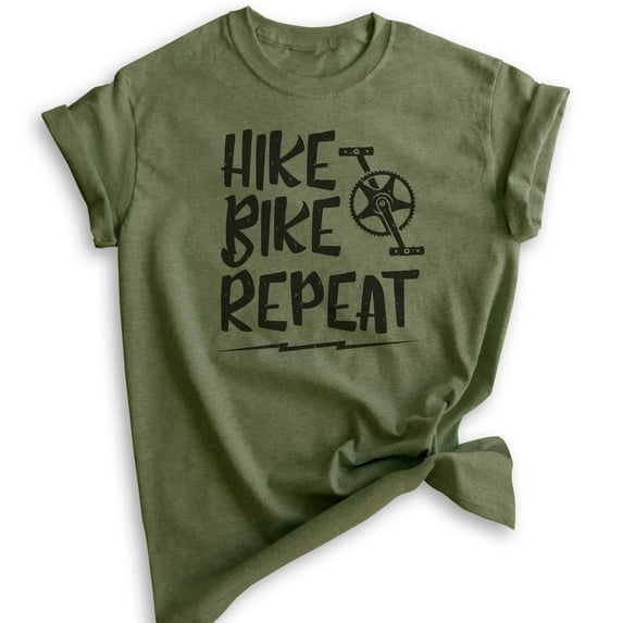 Hike Bike Repeat Shirt, Unisex Women's Men's Shirt, Hike Shirt, Hiker Shirt, Biking Shirt, Bike Shirt, Heather Military Green, Medium