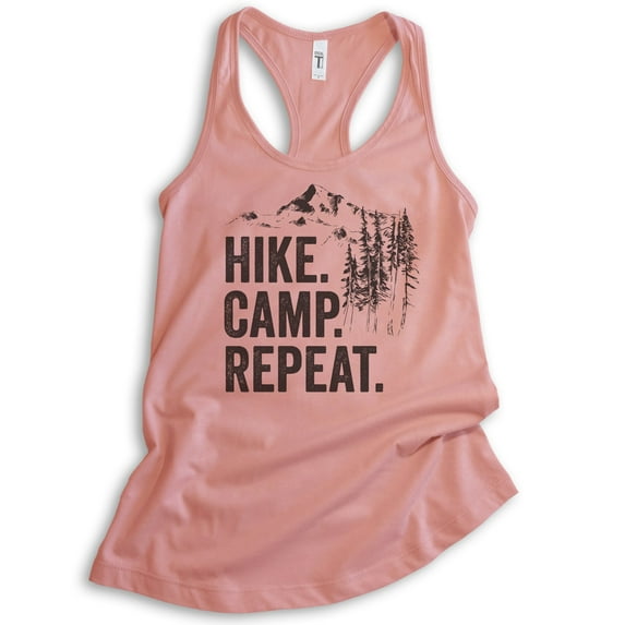 Hike Camp Repeat Tank Top, Ladies Racerback Tank Top, Hike Tank, Hiking Tank, Camping Tank, Camper Tank, Desert Pink, Large