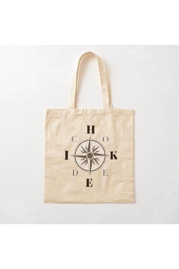 Hike Code Compass Canvas Tote Bags, Reusable Shopping Bag