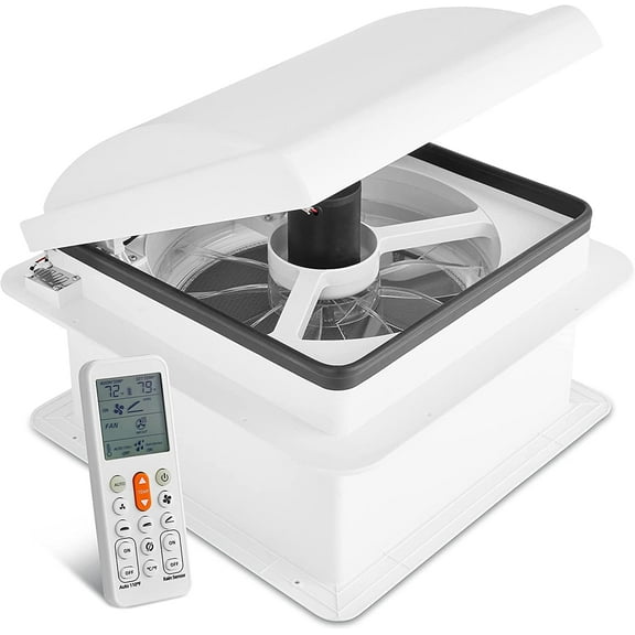 Hike Crew 14” RV Roof Vent Fan, 12V, 10-Speed RV Vent Fan with Remote and Rain Sensor, White Lid