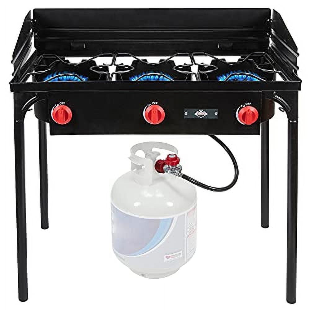 Hike Crew HCSTV3B 225,000 BTU Portable Gas Stove W/3 Burners, Wind Panels & Temp Control - Black