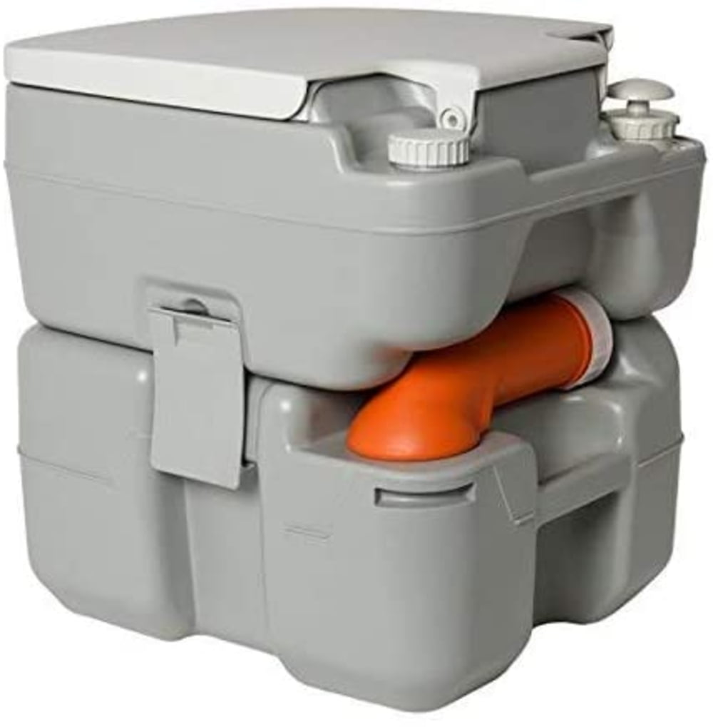 Gray Portable Camping Toilet with Power Flush and 5.3 Gallon Tank