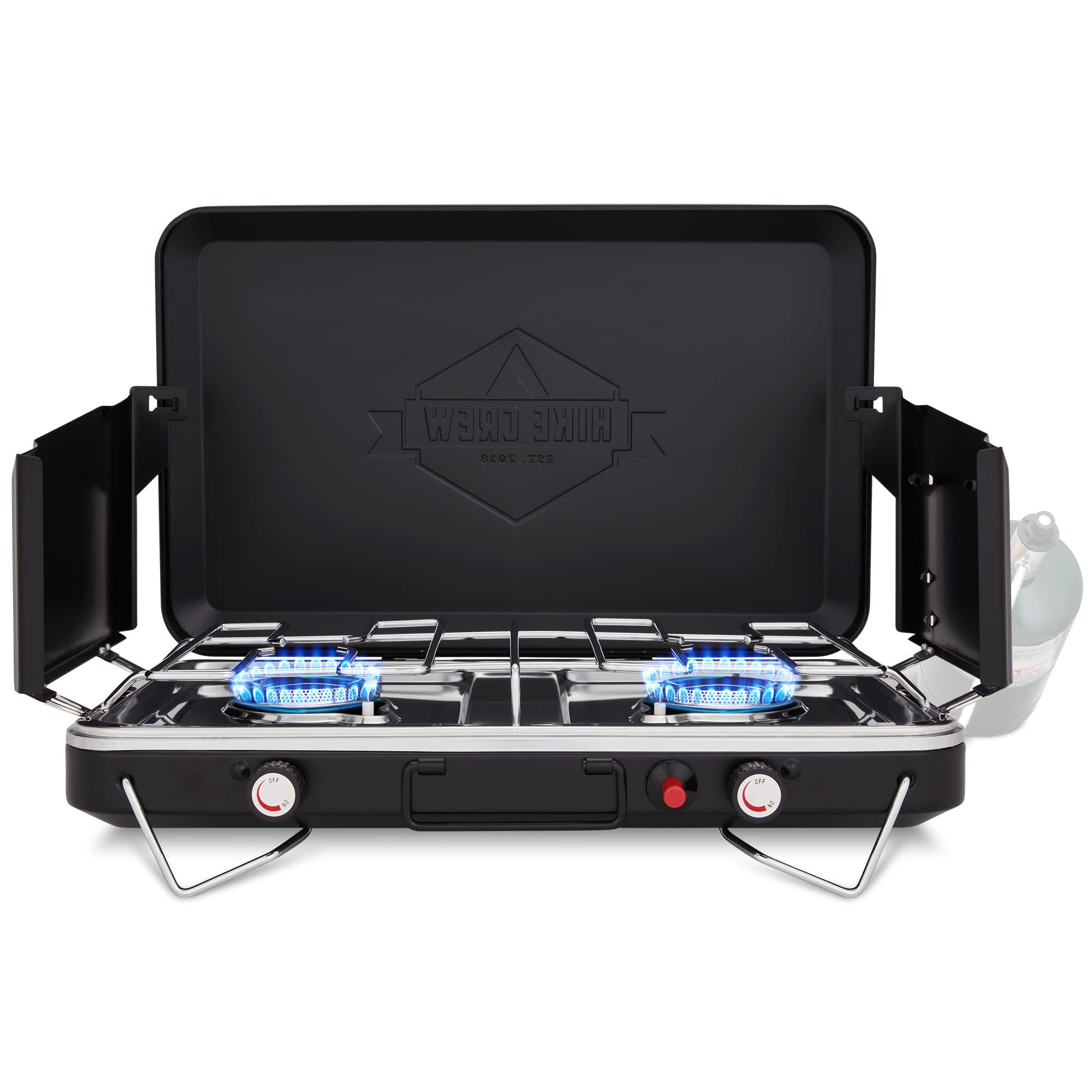 Black Portable Propane Gas 2-Burner Camping Stove