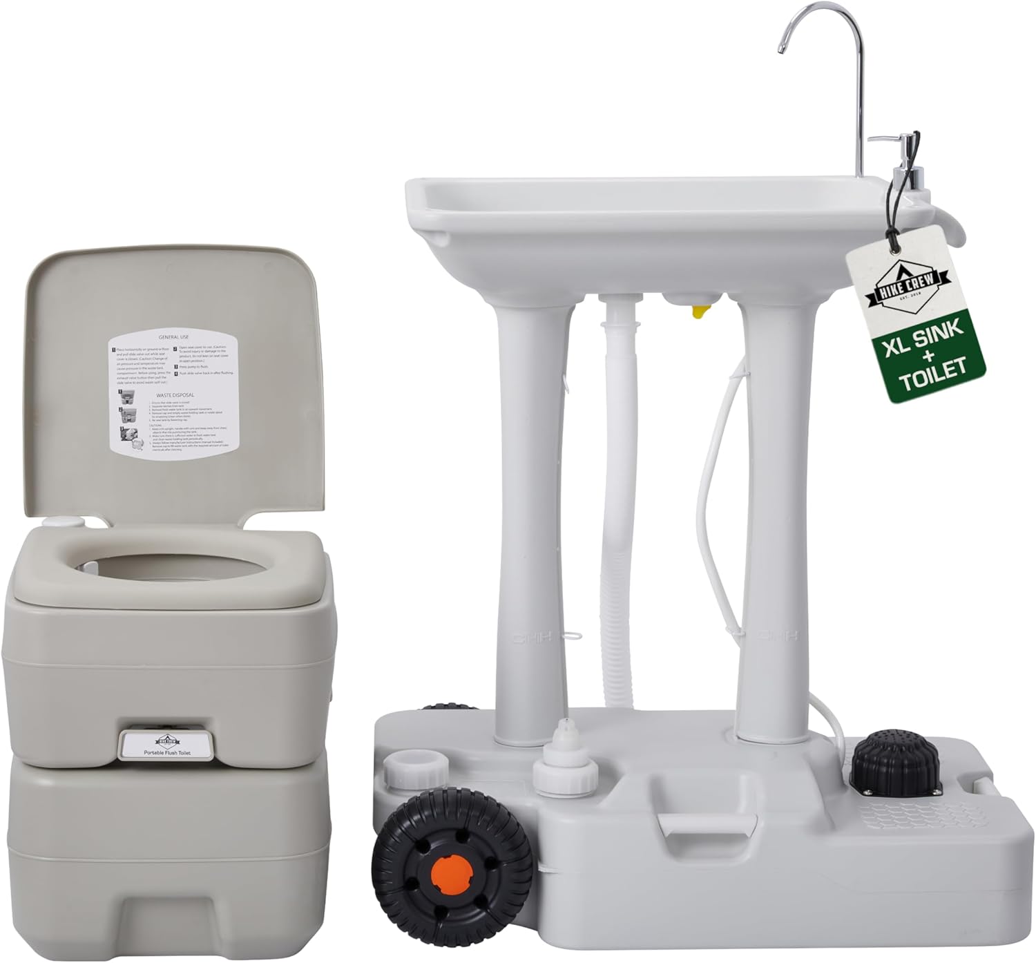 Hike Crew XL Portable Camping Sink & Toilet - 8 Gal Outdoor Sink & Travel Toilet W/5 Gal Waste Tank