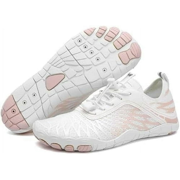 Hike Footwear HF Breathable Wide Toe Barefoot Shoes, Wide Toe Box Barefoot Shoes (Unisex) White Red, Women 11-11.5 / Men 9-9.5