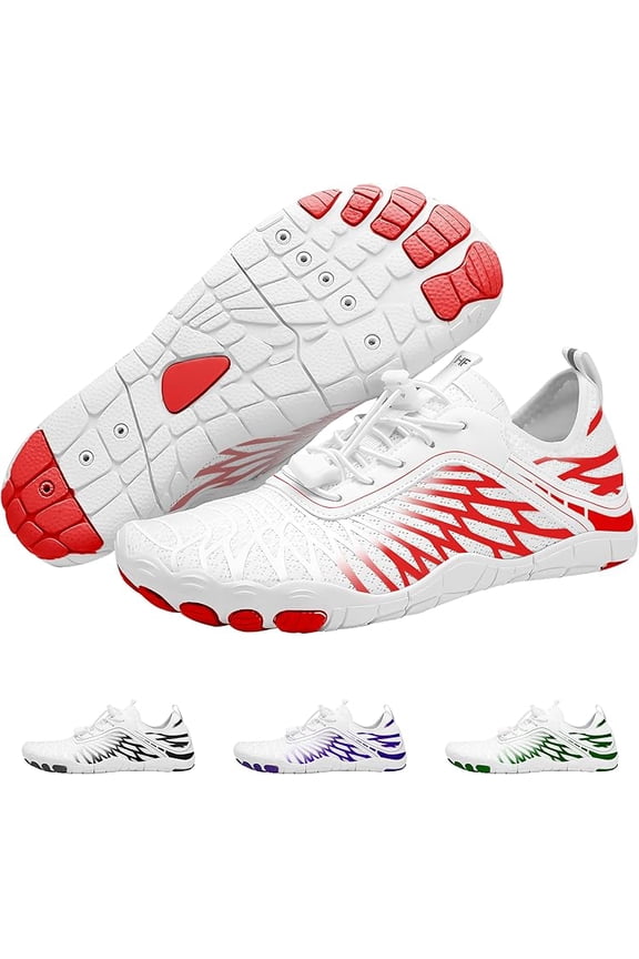 HF Breathable Wide Toe Barefoot Shoes, Wide Toe Box Barefoot Shoes (Unisex) White Red, Women 11-11.5 / Men 9-9.5