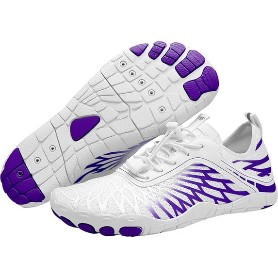 Hike Footwear HF Breathable Wide Toe Barefoot Shoes, Wide Toe Box Barefoot Shoes (Unisex) White Red, Women 11-11.5 / Men 9-9.5