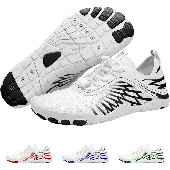 Hike Footwear HF Breathable Wide Toe Barefoot Shoes, Wide Toe Box Barefoot Shoes (Unisex) White Red, Women 11-11.5 / Men 9-9.5