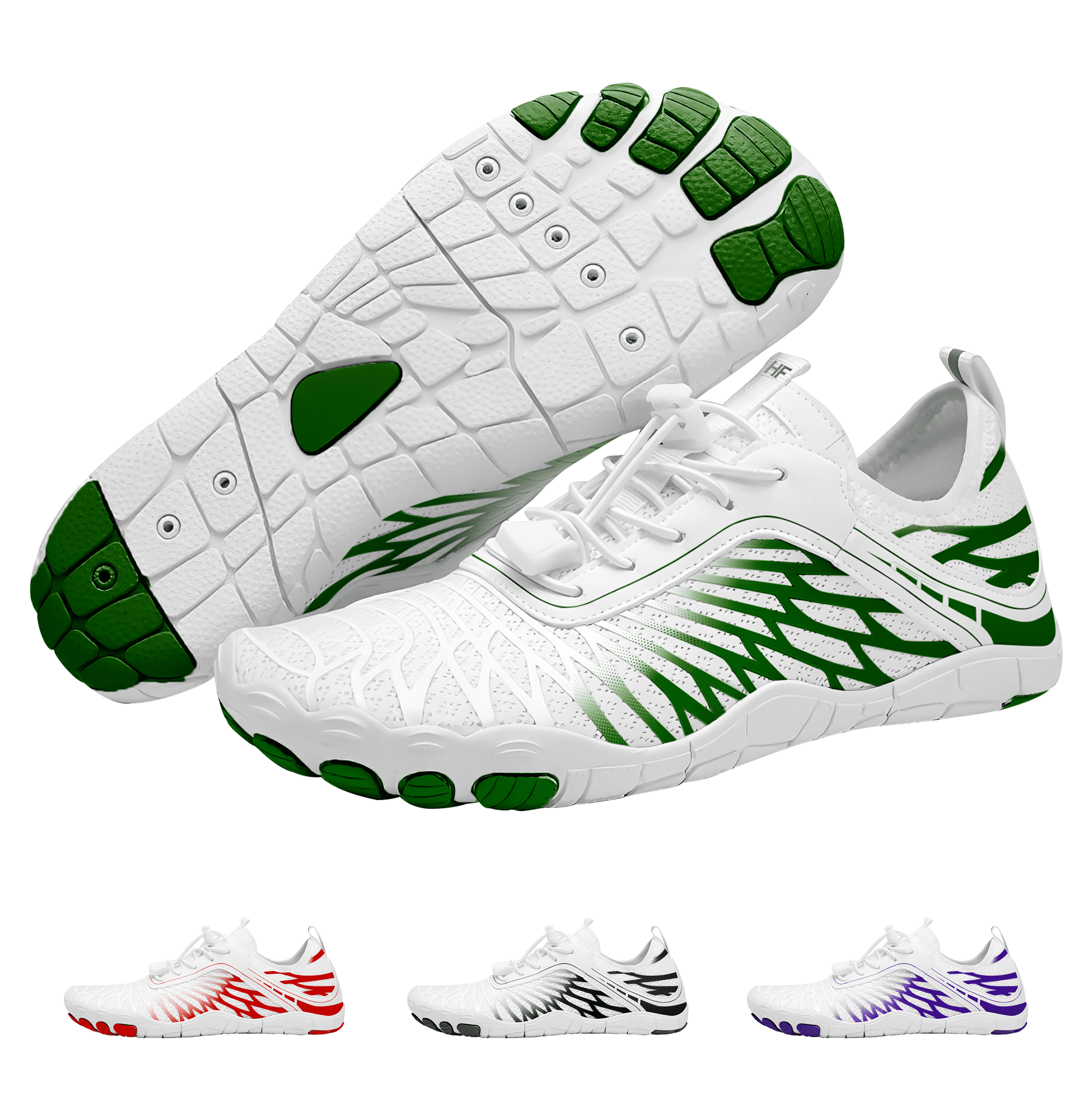 Hike Footwear HF Breathable Wide Toe Barefoot Shoes, Wide Toe Box Barefoot Shoes Unisex White Green Women 6 Men 4