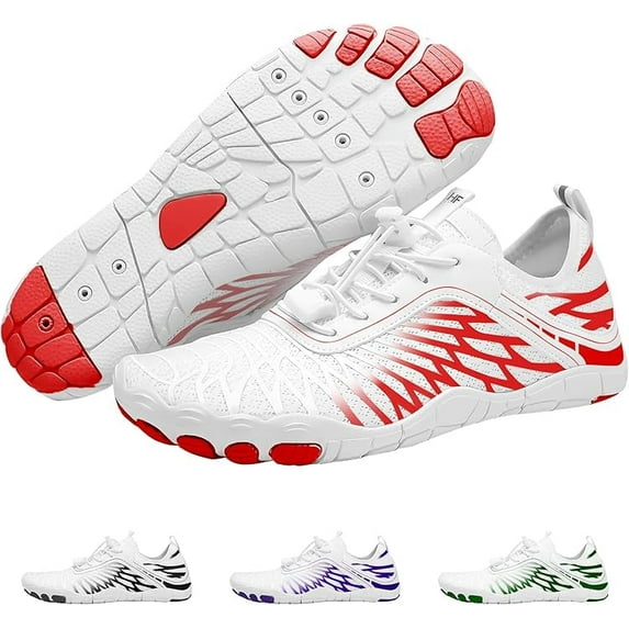 Hike Footwear HF Breathable Wide Toe Barefoot Shoes, Wide Toe Box Barefoot Shoes (Unisex) White Red, Women 11-11.5 / Men 9-9.5