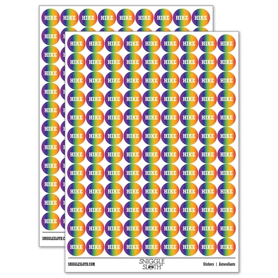 Hike Fun Text 200+ Round Stickers - Rainbow - Matte Finish - 0.50" Size