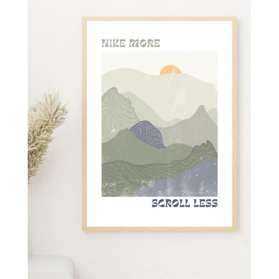 Hike More Scroll Less Wall Art Prints, Mountains Vintage, Mid Century ...