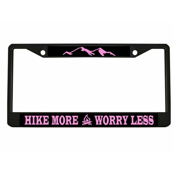 Hike More Worry Less License Plate Frame Mountains Adventure Await/Car Accessories Auto License Plate Frame Car Tag Holder (Black/L.Pink)