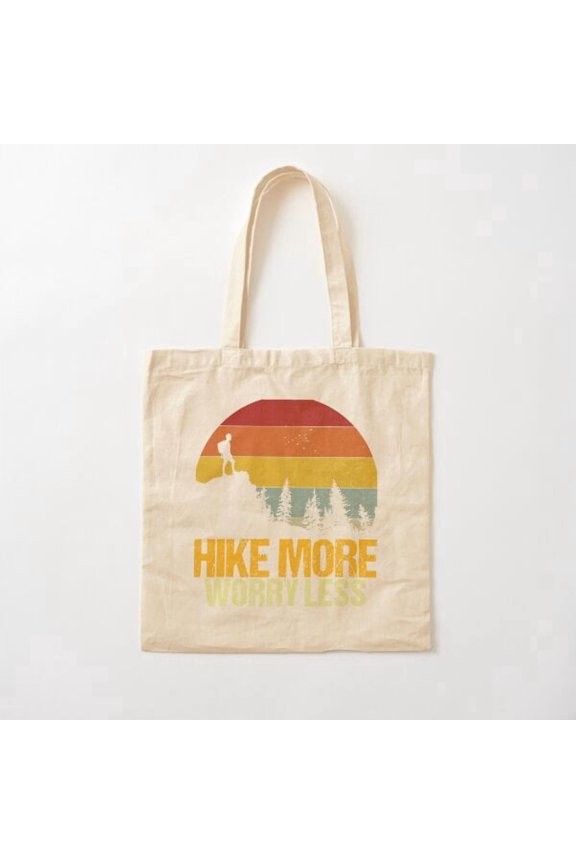Hike More Worry Less Style 004 Canvas Tote Bags, Reusable Shopping Bag