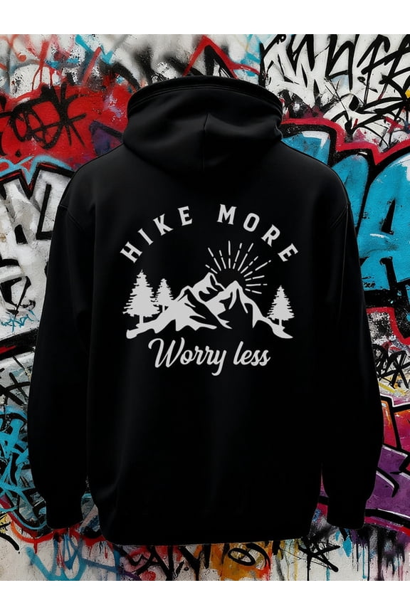 Hike More Worry Less sweatshirt Camping for men polyester black Hip-Hop Streetwear winter funny high quality casual gift graphic elegant graphic cute guys Casual Unisex hoodie