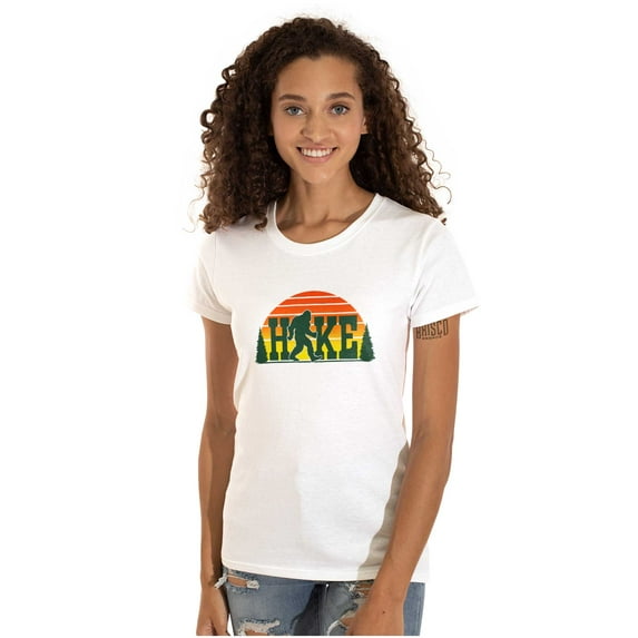 Hike with Bigfoot Retro Hiking Legend Womens Fitted Plus Size Graphic Tee Brisco Brands 3X