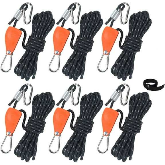 Hikeman Camping Rope with Ratchet Pulley,Quick Setup Outdoor Guy Lines Adjustable Tent Tie Downs Rope Hanger for Canopy,Kayak and Canoe,Grow Light (6PCS,Black)Z