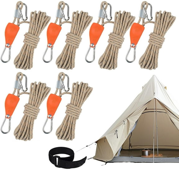 Hikeman Camping Rope with Ratchet Pulley,Quick Setup Outdoor Guy Lines Adjustable Tent Tie Downs Rope Hanger for Canopy,Kayak and Canoe,Grow Light (6PCS,Khaki)Z