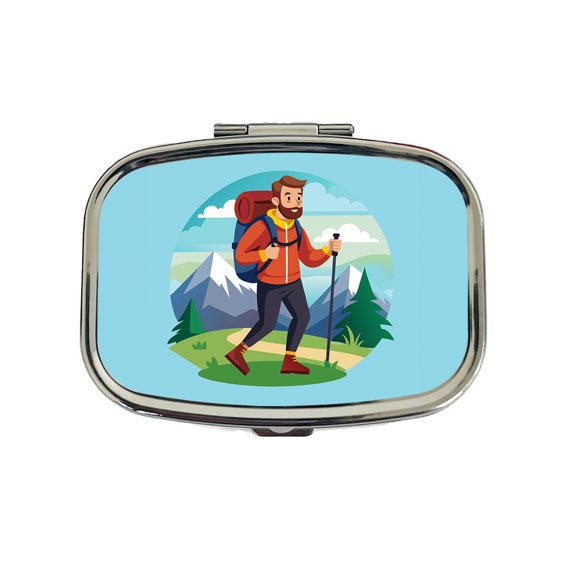 Hiker Hiking Backpacking Man Small Travel Handbag Pill Box Case