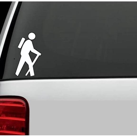 Hiker Hiking Camper Camping Decal Sticker | 5-Inches Tall | White Vinyl