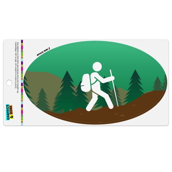 Hiker Hiking Symbol Mountain Nature Automotive Car Refrigerator Locker Vinyl Euro Oval Magnet