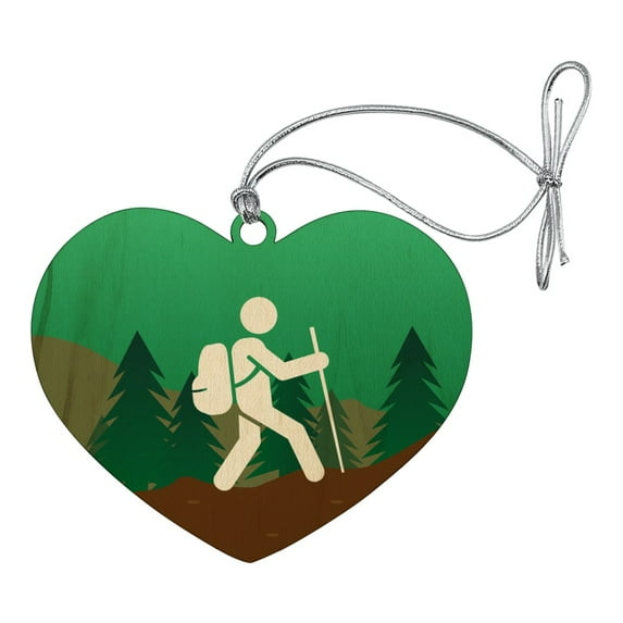 Hiker Hiking Symbol Mountain Nature Heart Love Wood Christmas Tree Holiday Ornament