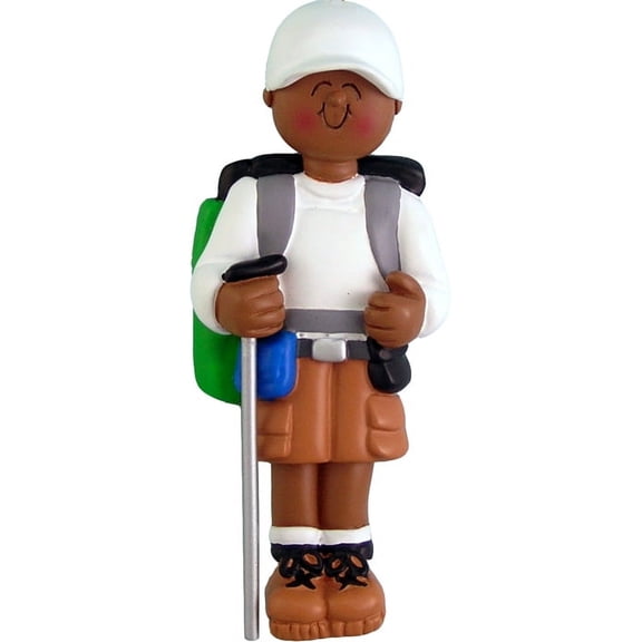 Hiker Male African-American Personalized Christmas Ornament DO-IT-YOURSELF