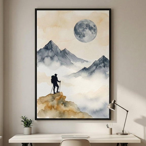Hiker Moonlit Mountain Vista Wall Decor Unframed Paper Print