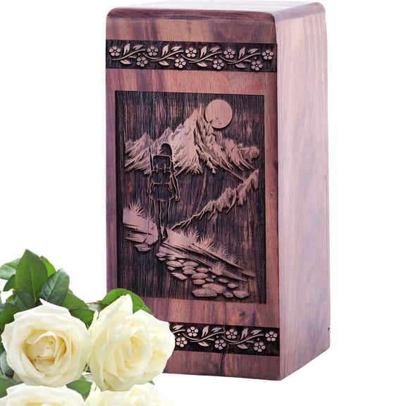 Hiker On Trail Urn - Small Cremation Urns For Ashes - Adult Urns For Human Ashes Women - Memorial Urns For Human Ashes - Urn Box For Ashes Adult Male - Funeral Urns For Ashes - Memorial Urn - 8 Inch